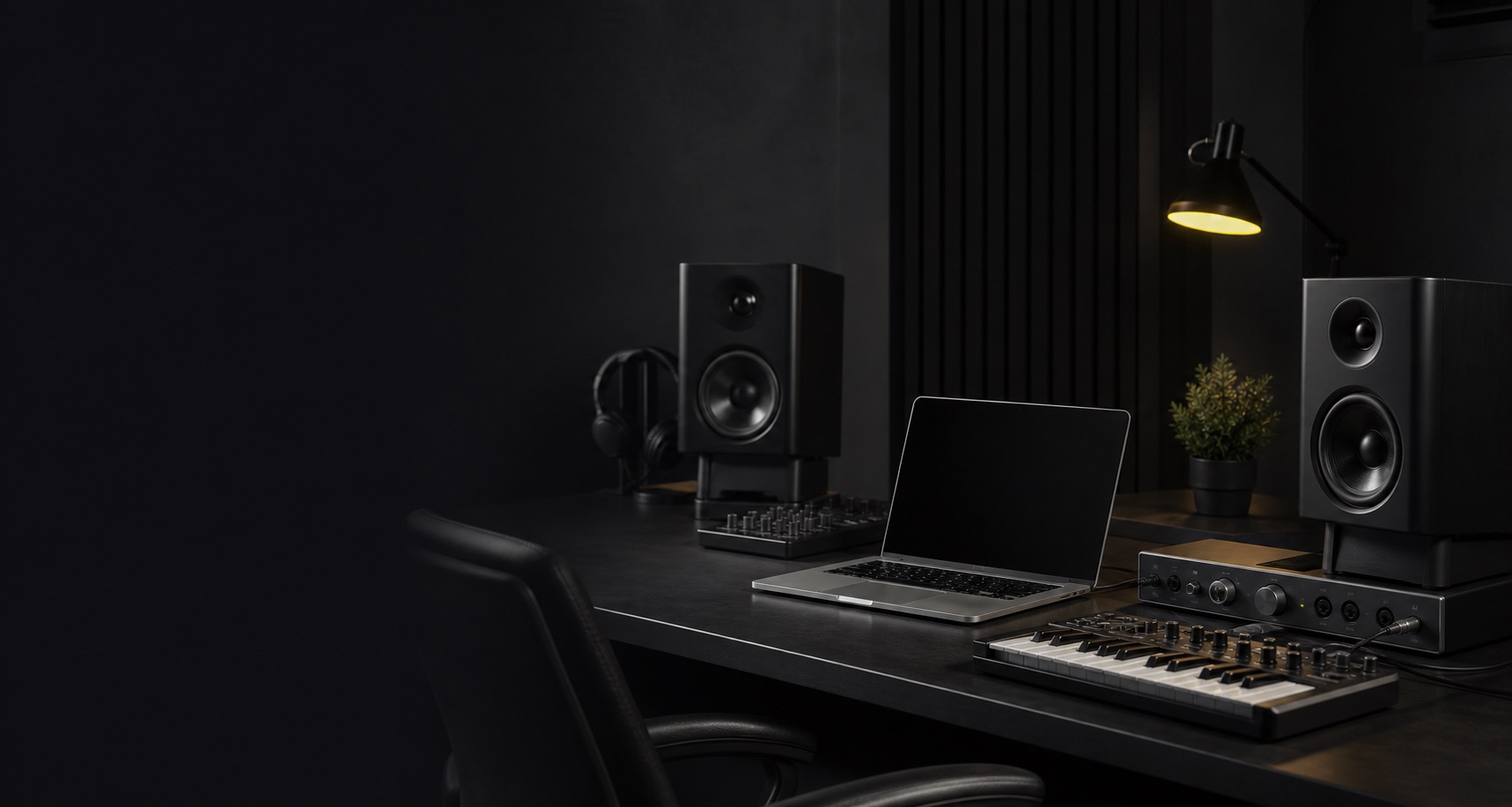 A carefully arranged professional music production studio